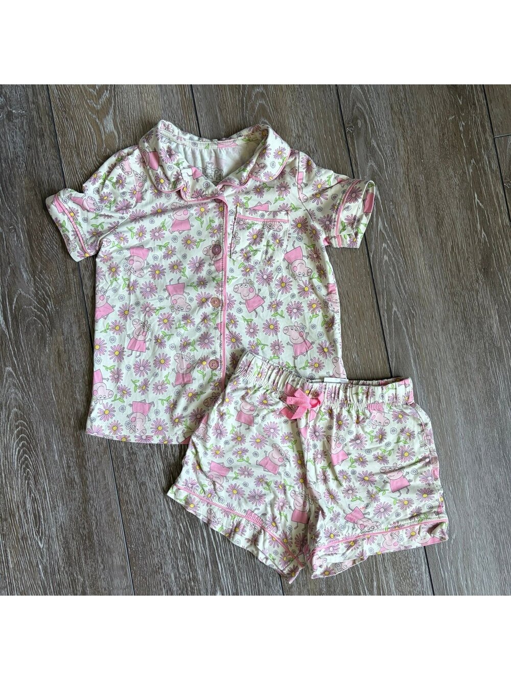 Peppa Pig Pajama Set Girls Pink Floral Shorts Top
